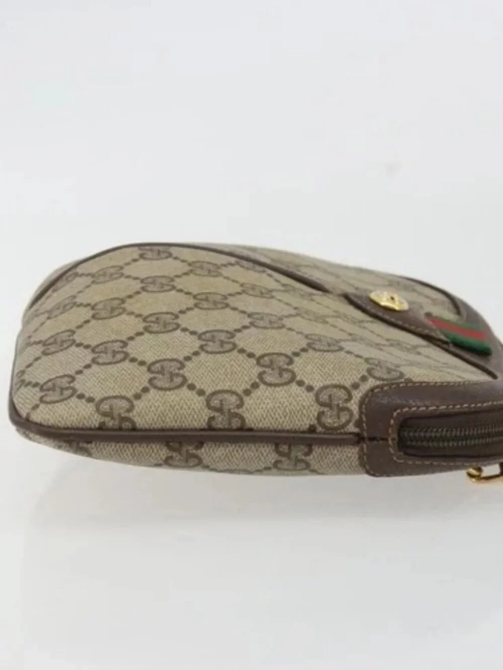 GUCCI GG Supreme Web Sherry Line Bag PVC Beige Gold 904 02 047 Auth 189616